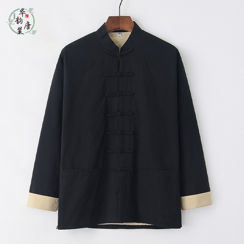 TRADITIONAL TANG COSTUME MENS RETRO CHINESE JACKET FOR MIDDLE-AGED AND ELDERLY PEOPLE IN SPRING AND AUTUMN LONG SLEEVES AND AUTUMN CHINESE STYLE SLEEVES COTTON TAI CHI SUIT