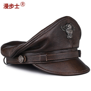 哈雷机车帽子男士秋冬季休闲船长帽复古舞台演出真皮酷帽同款男帽