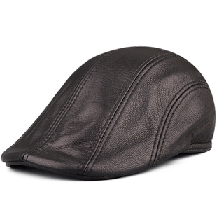 真皮鸭舌帽男士秋冬季羊皮前进帽工人帽子男薄款自然休闲贝雷帽男