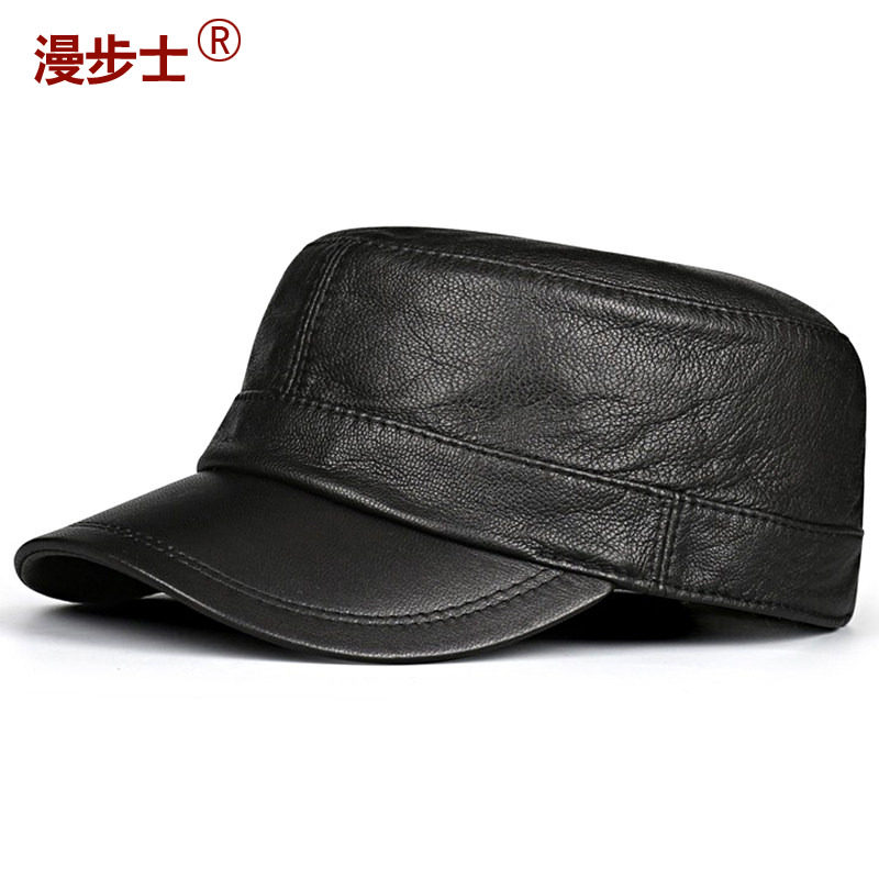 羊皮休闲平顶帽男秋冬季简约百搭