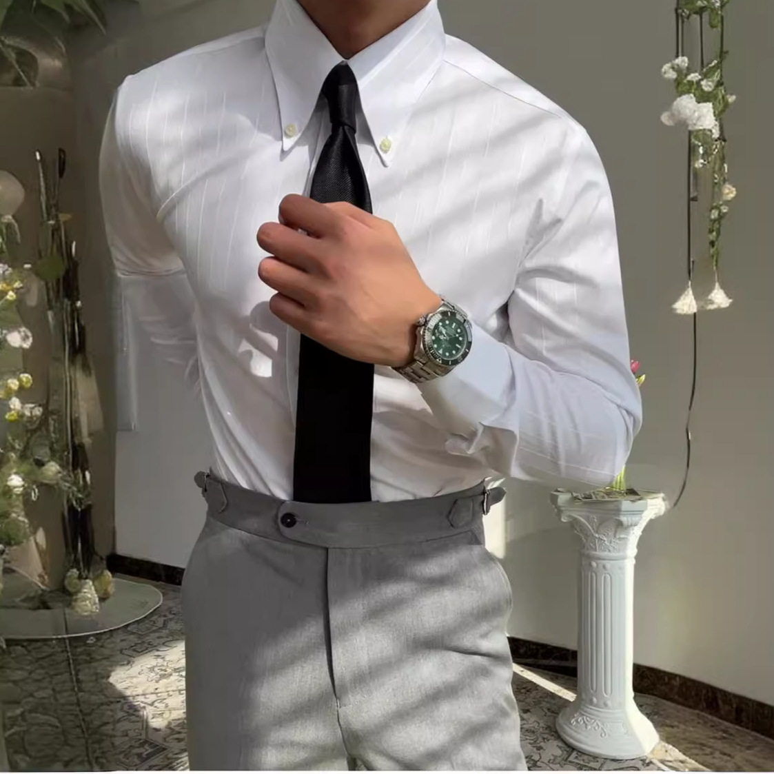 春季条纹四季衬衫时髦绅士竹纤维男士衬衣休闲商务抗皱弹性时尚男