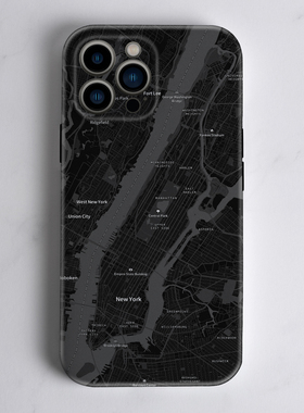 newyork纽约城市地图黑色手机壳适用苹果16个性小众小米15全包防摔IQOONEO10酷高级感华为MATE70创意红米K80