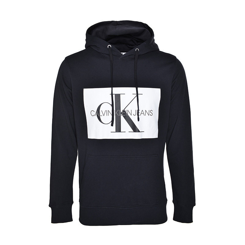 CALVIN KLEIN男装套头衫 CK男士LOGO印花纯棉休闲连帽套头卫衣