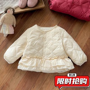 a类女宝宝轻薄羽ER10 婴幼儿花边羽绒外套 女童轻羽绒内胆冬季 新款