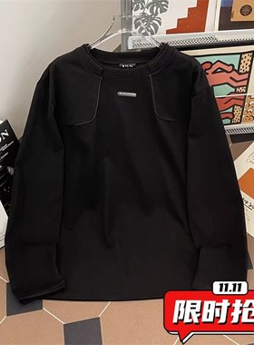 白色打底衫男解构垫肩卫衣男小众设计感重磅长袖T恤痞帅感上ER12