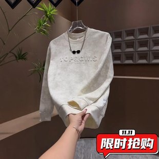 2025年秋冬季新款加绒加厚卫衣男士时尚潮流圆领百搭休闲长袖ER22