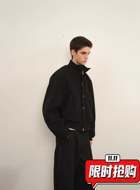 美式复古红色冬季棉服男女廓形短款立领飞行员毛呢夹克棉衣潮ER12