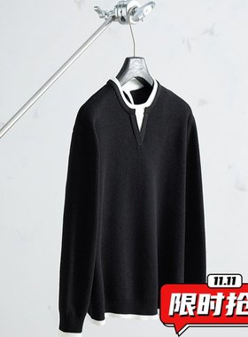 拼接设计感红色假两件V领针织衫男款开春穿搭韩系慵懒风毛衣ER51