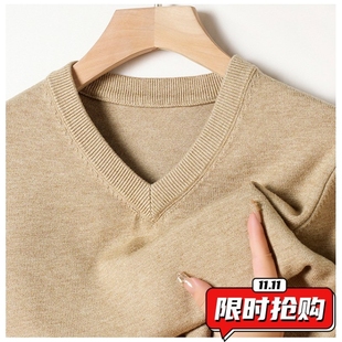 V领休闲纯色加厚保暖上衣打底衫 鸡心领长袖 冬季 男士 毛ER09 针织衫