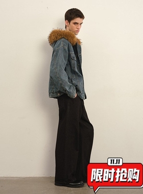 美式座山雕加绒加厚连帽棉服男女冬季休闲保暖牛仔夹克棉衣潮ER90