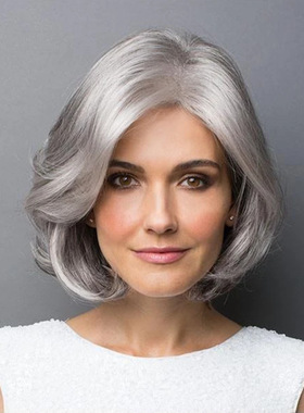 欧美银灰短发女 Europe lady short hair grey curly wigs 自然