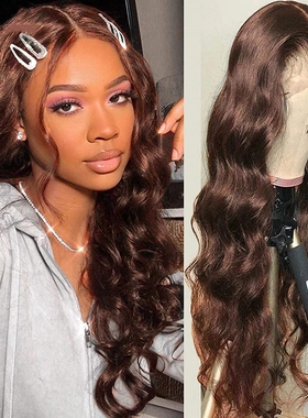 棕色蕾丝 brown front lace long curly hair nature cosplay wig