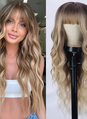 欧美齐刘海 Europe girls cosplay long hair gradient wigs curl
