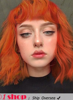 Cosplay orange hair wig girls short curly hair set 橙色假发
