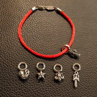 ROCKAGE纯银S925风格幸运十字架童军花宝剑星星桃心红手链红绳