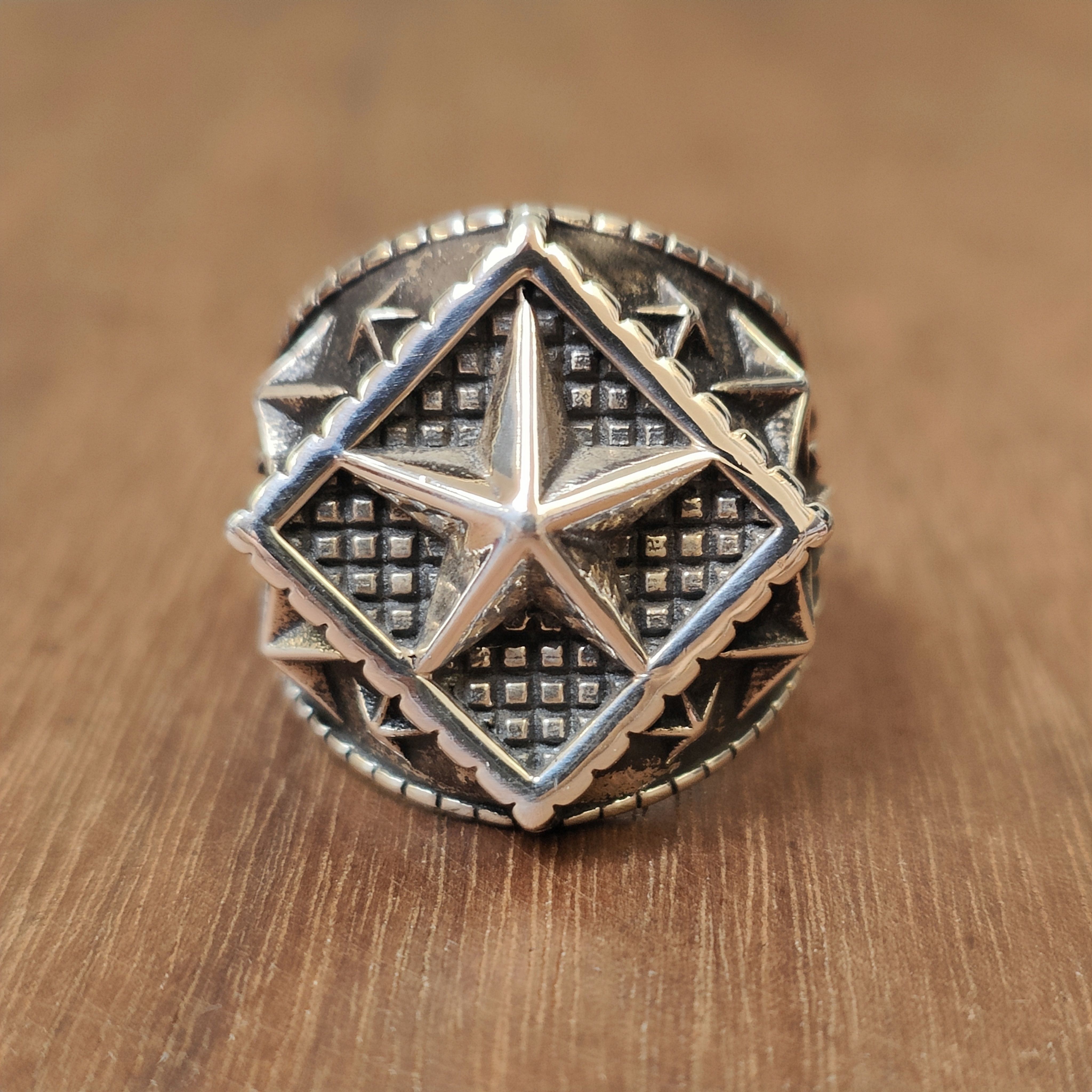 五角星戒指纯银阿汤哥同款摇滚