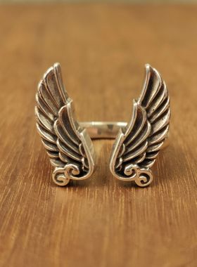 翅膀开口戒指925银明星同款欧美