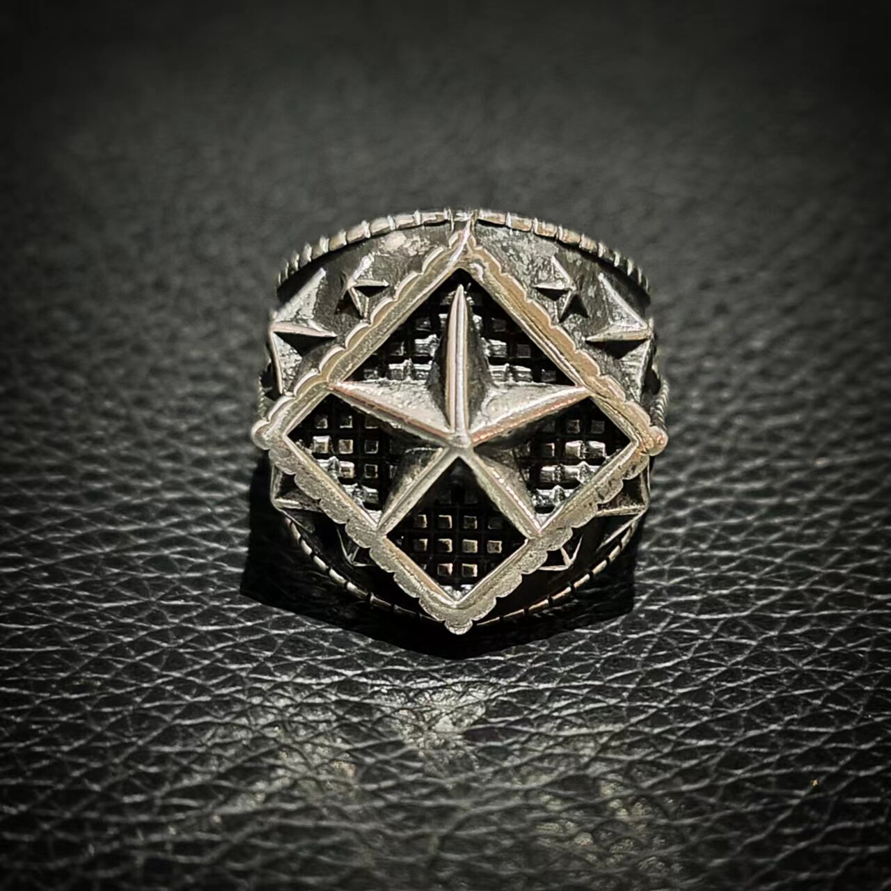 rockage纯银s925朋克风格阿汤哥电影同款立体五角星摇滚风戒指
