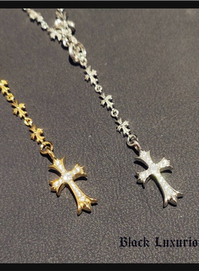Black Luxurious电镀22K18K风格伸缩可调十字架镶钻毛衣链项链