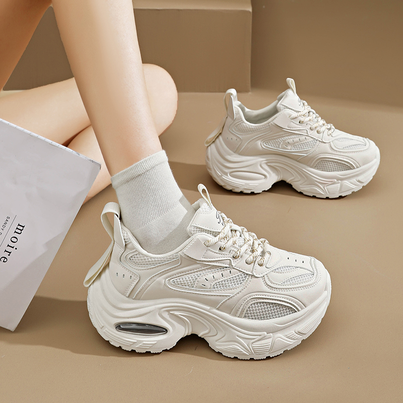 厚底老爹鞋女2025新款百搭增高6CM运动休闲潮鞋小个子34码小白鞋