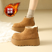 厚底增高雪地靴女2025冬季 小个子松糕加绒短靴34码 高帮勃肯棉靴子