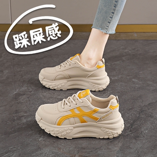 子增高6CM34码 显脚小真皮老爹鞋 厚底休闲运动鞋 秋季 潮 女2025新款