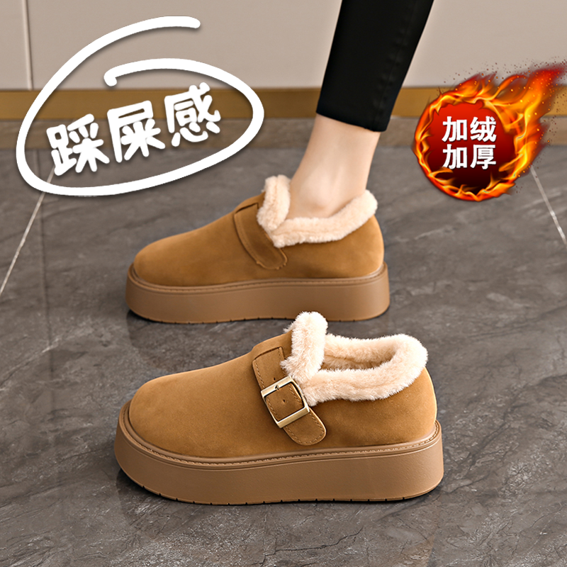 加绒勃肯鞋女2025冬季厚底保暖外穿棉鞋加厚毛绒雪地靴增高毛毛鞋
