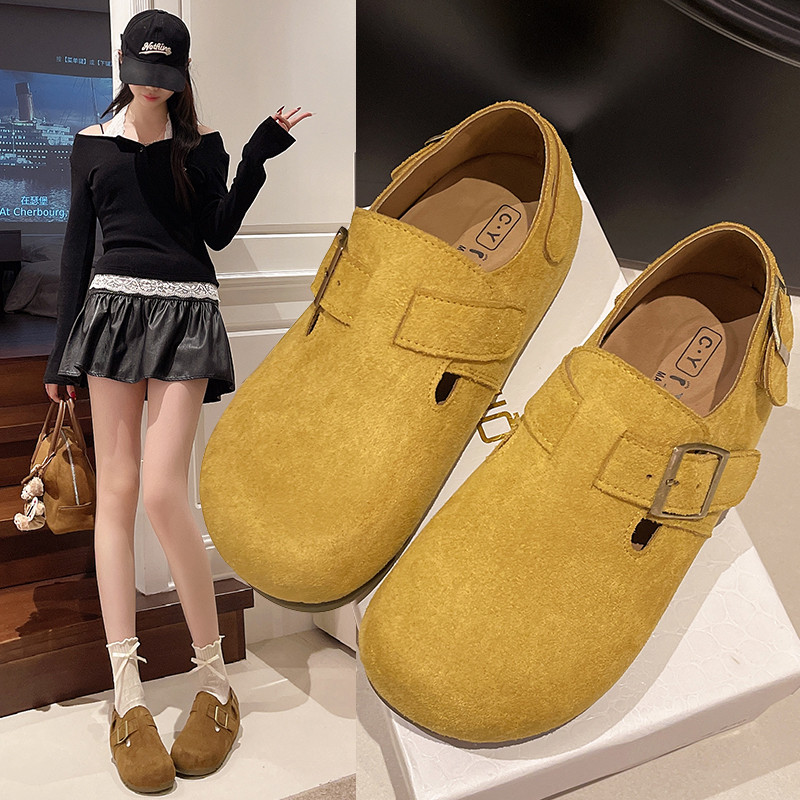 春季反绒皮单鞋女2026新款黄色平底勃肯鞋一脚蹬懒人休闲鞋子软底,女鞋,勃肯鞋/软木鞋,淘宝优惠券,粉丝福利购,淘宝优惠卷