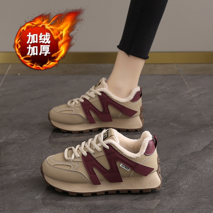 美拉德加绒阿甘鞋女2025新款冬季老爹鞋外穿棉鞋防滑运动学生鞋子