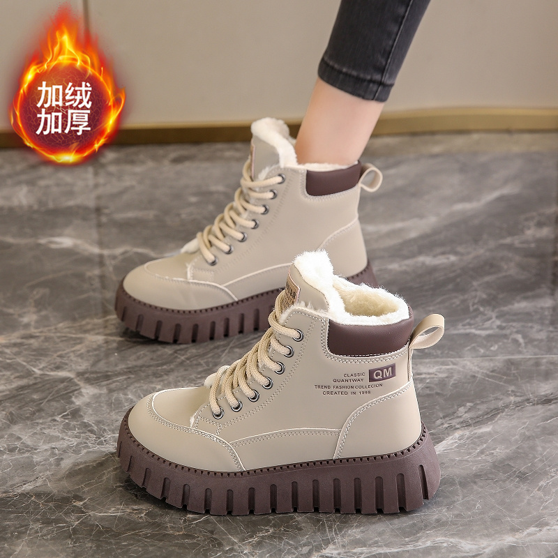 厚底高帮妈妈棉鞋女2025冬季真皮棉靴防水防滑加绒中老年雪地靴子