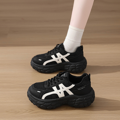 厚底老爹鞋女显脚小2026新款春季轻便黑色运动休闲潮鞋子ins超火
