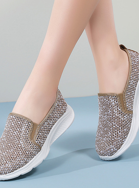 春夏布鞋女一脚蹬网鞋大码41一43妈妈鞋软底老年网面休闲鞋0307z