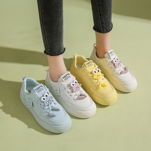 初中学生小白鞋女生多巴胺板鞋秋季皮面卡通休闲运动鞋子2025新款