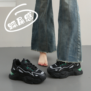 女显脚小2025春季 厚底松糕鞋 新款 34码 小个子增高运动鞋 炸街老爹鞋