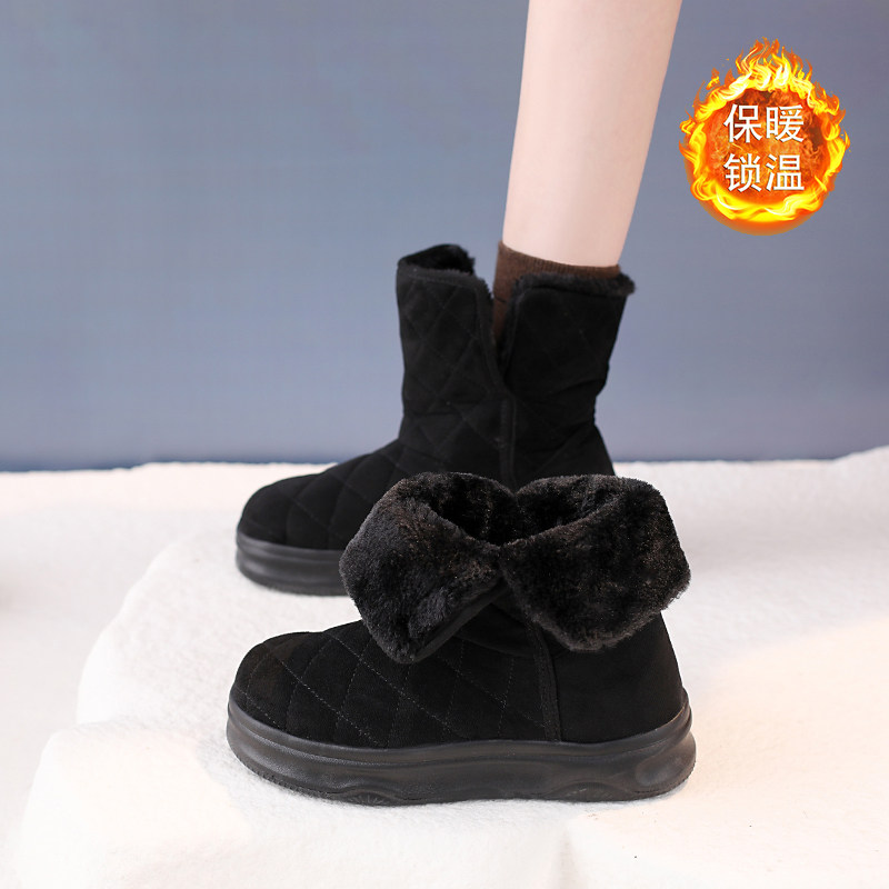 黑色雪地靴女冬季加绒哈尔滨大棉鞋2025新款大码41一43棉靴子防滑,女鞋,时尚雪地靴,淘宝优惠券,粉丝福利购,淘宝优惠卷
