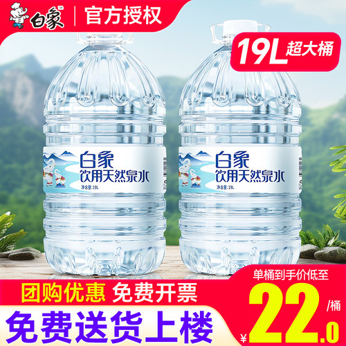 白象桶装天然泉水19L*2桶家庭超大瓶饮用水送货上门非15升矿泉水