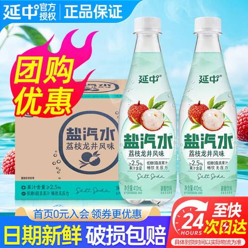 延中盐汽水荔枝龙井风味410ml*12瓶整箱特价夏日小瓶碳酸汽水饮料