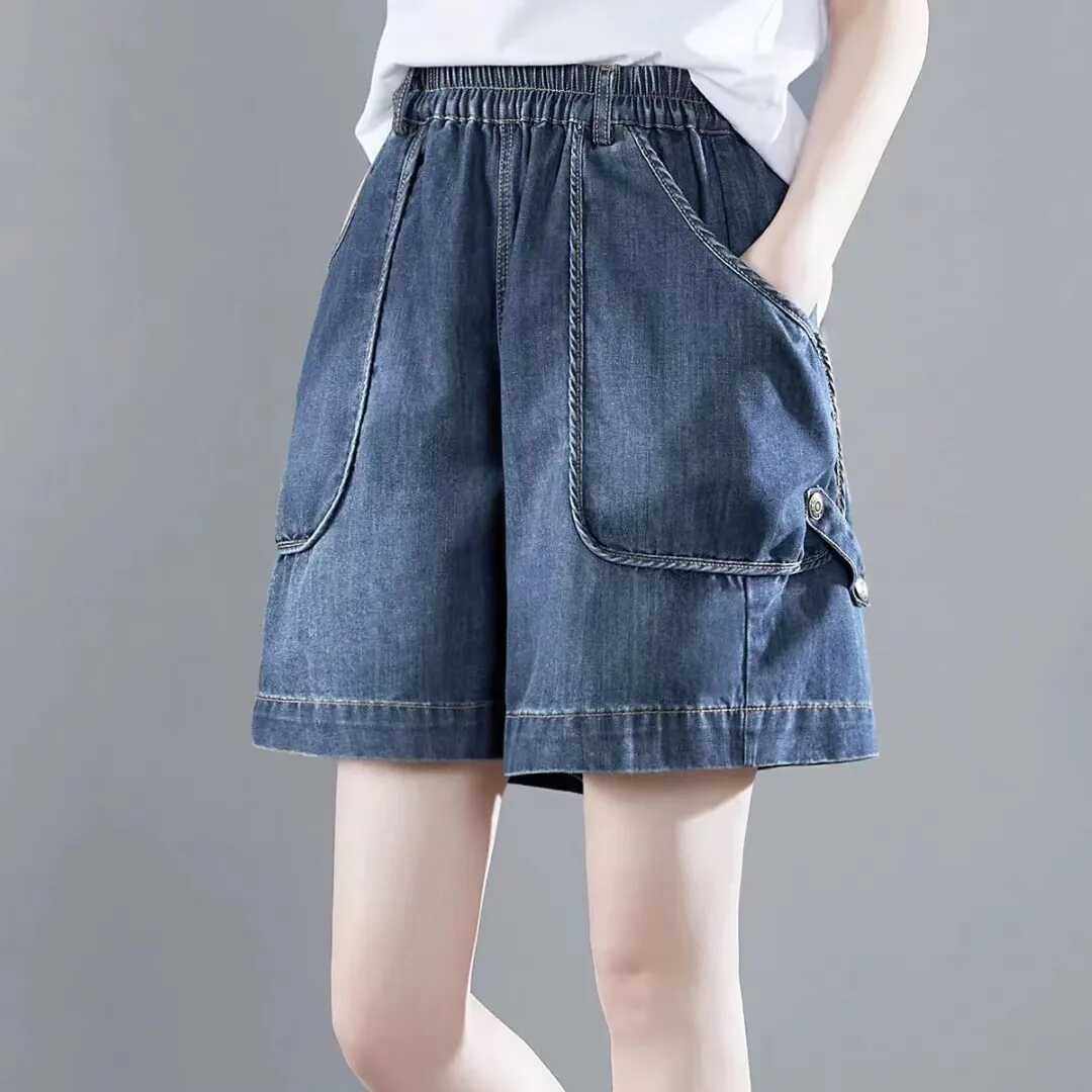 夏季薄款大口袋宽松显瘦牛仔短裤女韩版休闲百搭松紧腰阔腿短裤女,女装/女士精品,牛仔裤,淘宝优惠券,粉丝福利购,淘宝优惠卷