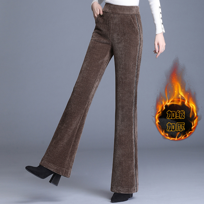 雪尼尔加绒女裤阔腿喇叭裤女秋冬高腰显瘦长裤加厚条绒灯芯绒裤子