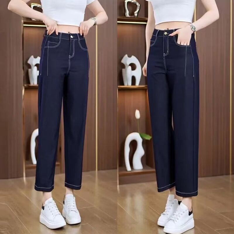 天丝牛仔裤女2025夏季新款高腰显瘦休闲哈伦裤薄款百搭镰刀九分裤图片