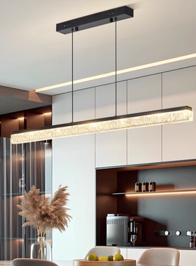 餐厅灯吊灯2025新款意式极简一字长条冰裂纹吧台岛台主吊灯护眼