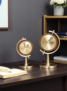 黄铜一个亿转转赚个小目标高级感小众客厅办公桌小目标铜电脑摆件