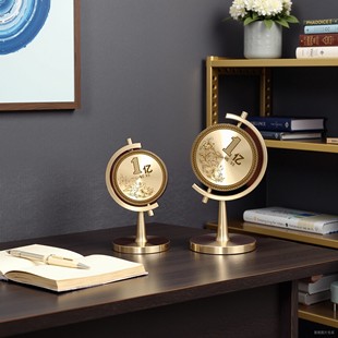 黄铜一个亿转转赚个小目标高级感小众客厅办公桌小目标铜电脑摆件
