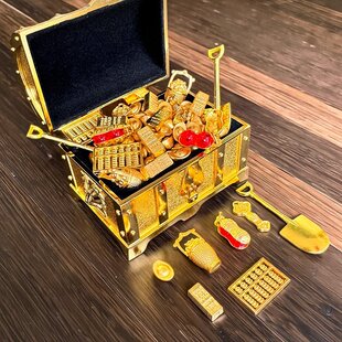 混搭宝箱迷你金砖小金条元宝金铲子算盘金属摆件招财实心桌面摆件