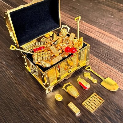 混搭宝箱迷你金砖小金条元宝金铲子算盘金属摆件招财实心桌面摆件