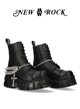 New Rock25秋冬新款可拆卸金属链条暗黑哥特辣妹厚底增高马丁靴