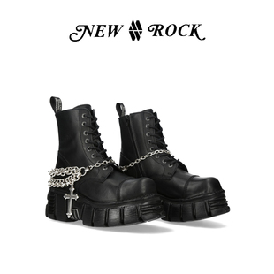 New 可拆卸金属链条暗黑哥特辣妹厚底增高马丁靴 Rock25秋冬新款