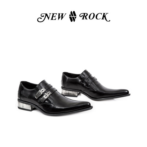 newrock手工休闲低帮尖头皮鞋