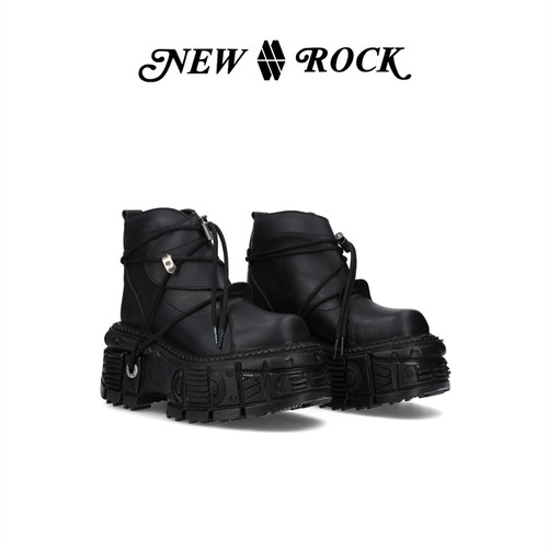 NewRock系带新款朋克厚底短靴