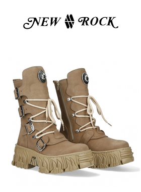 NewRock西班牙潮牌新款原创设计末日废土风复古工装火焰厚底靴